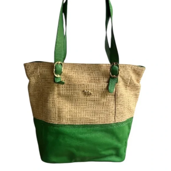 Emma Fox Straw Green Soft Pebbled Leather Dual Handles Large Tote Shoulder Bag - Picture 2 of 5
